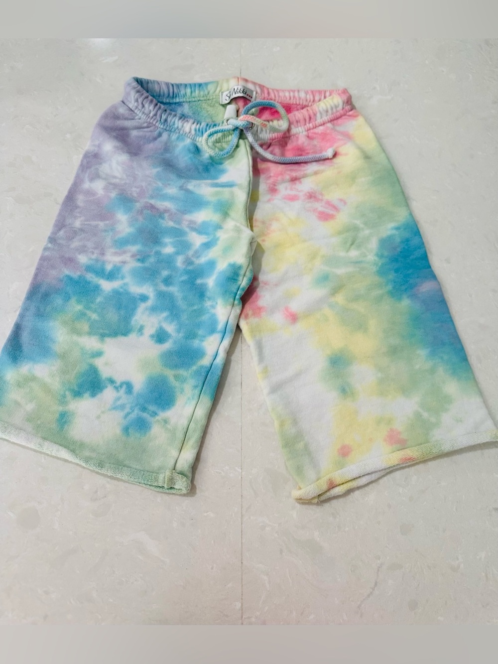 So Nikki 7/8  Kids Tie-Dye Lounge sweat Shorts - Pastel Rainbow